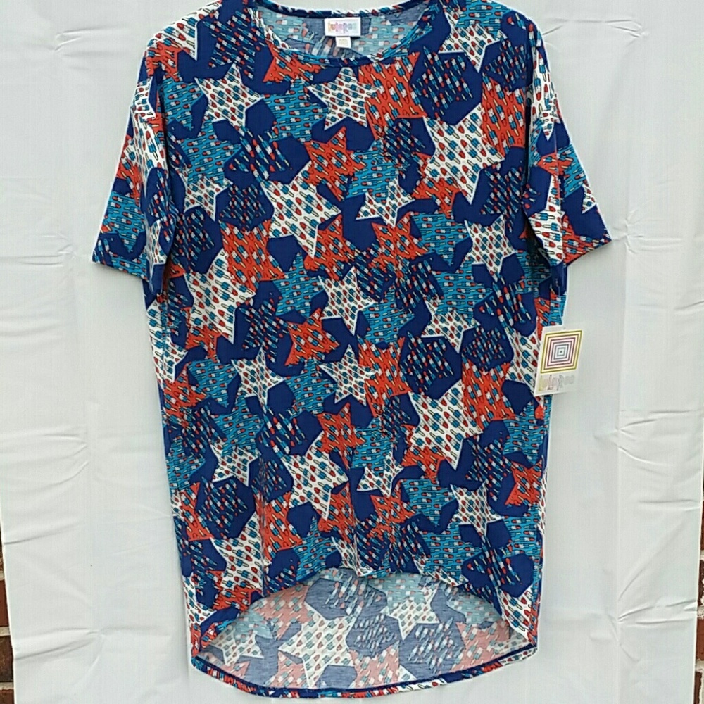 LuLaRoe Bombpops Stars Irma Short Sleeve Shirt XXS Red White Blue Patriotic July